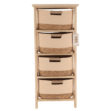 Comodă din Lemn Paulownia cu 4 Sertare din Iarbă de Mare și Bumbac – Natural/Bej