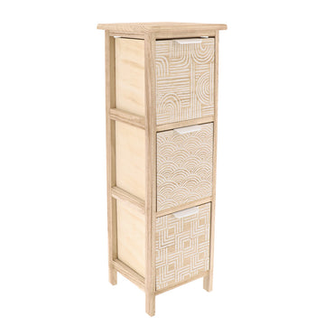 Comodă din MDF Imprimat și Lemn Paulownia cu 3 Sertare și Mânere Metalice – Natural/Alb