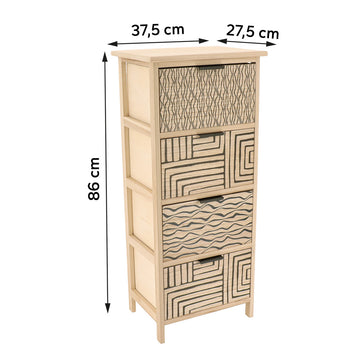 Comodă din MDF Imprimat și Lemn Paulownia cu 4 Sertare și Mânere Metalice – NaturalNegru