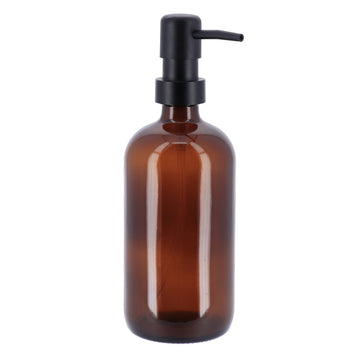 Dispenser De Săpun Din Sticlă Rotund 500ml – Amber Cu Pompă Neagră