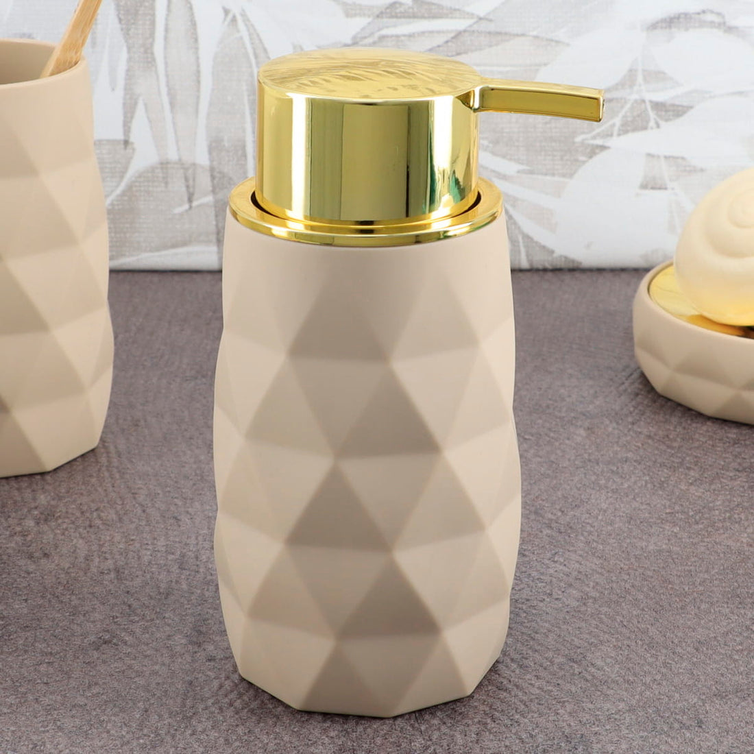 Dispenser săpun ABS + cauciuc – Bej mat, 210 ml