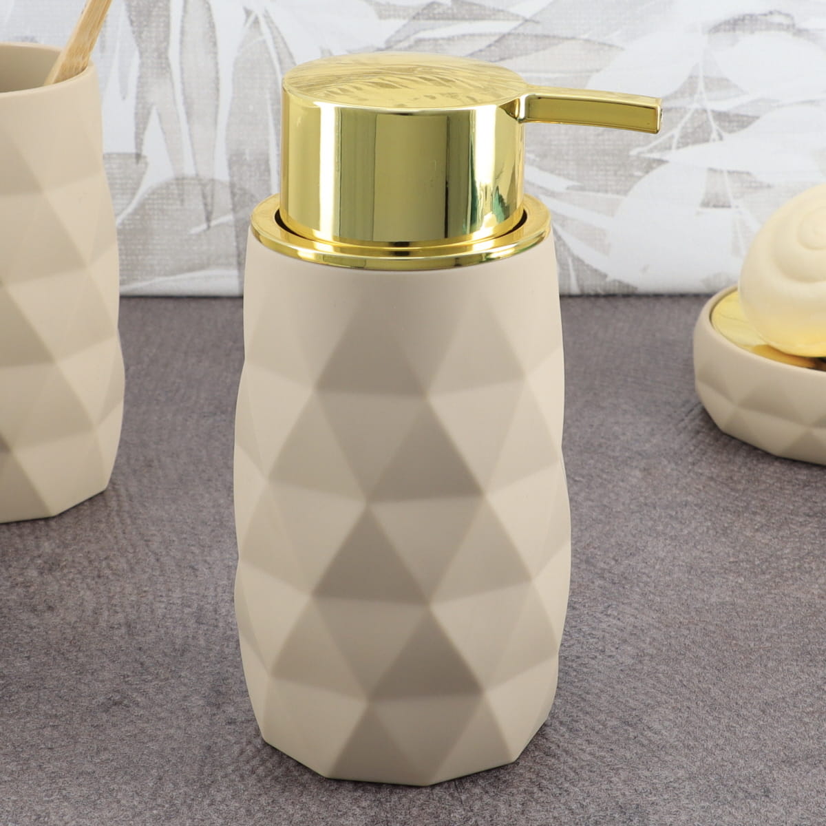 Dispenser săpun ABS + cauciuc – Bej mat, 210 ml