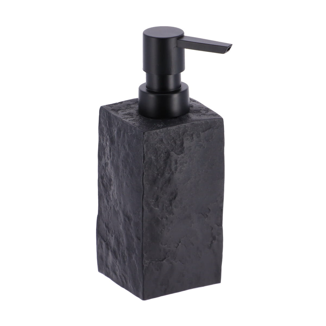 Dispenser săpun pătrat polirasină efect piatră cu pompiță negru mat – 260 ml