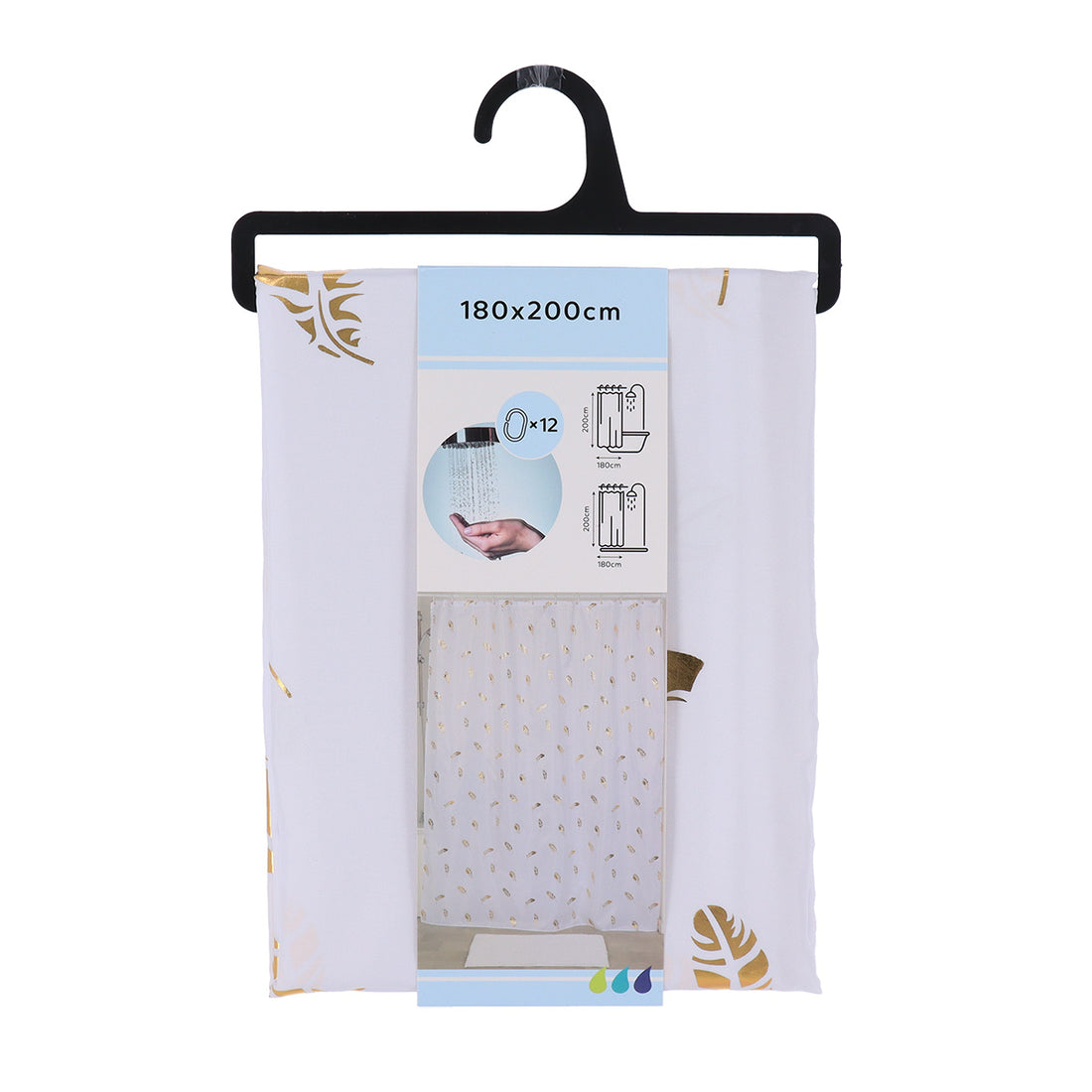 Draperie de Duș CHAYTON din Poliester 100% – 180x200 cm cu 12 Inele Albe de Prindere
