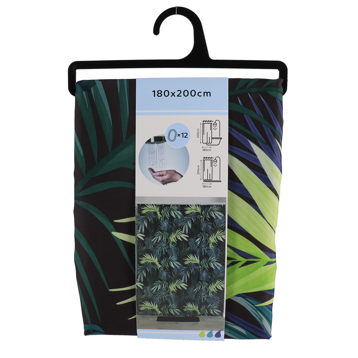 Draperie de Duș ESSENTIAL NATURE din Poliester 100% – 180x200 cm cu 12 Inele Albe de Prindere