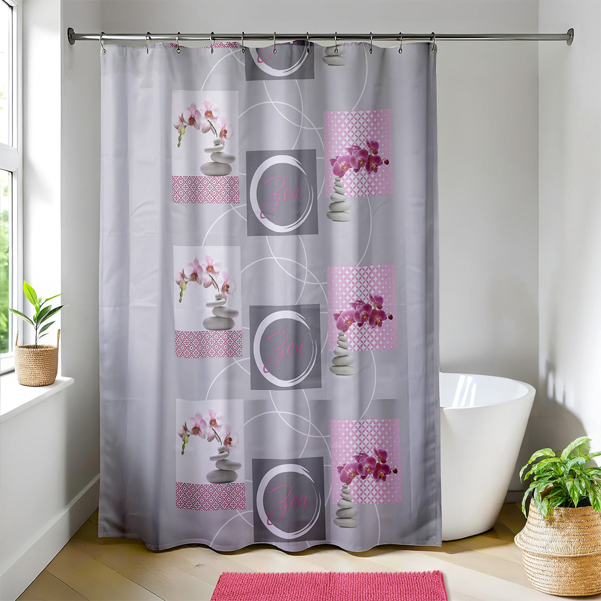 Draperie de Duș NAIA din Poliester 100% – 180x200 cm cu 12 Inele Albe de Prindere