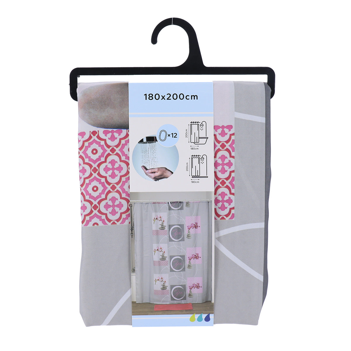 Draperie de Duș NAIA din Poliester 100% – 180x200 cm cu 12 Inele Albe de Prindere