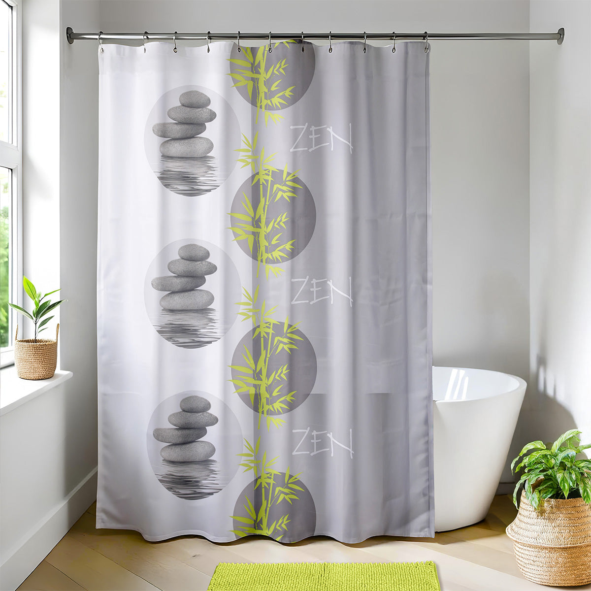 Draperie de Duș PALAOS din Poliester 100% – 180x200 cm cu 12 Inele Albe de Prindere