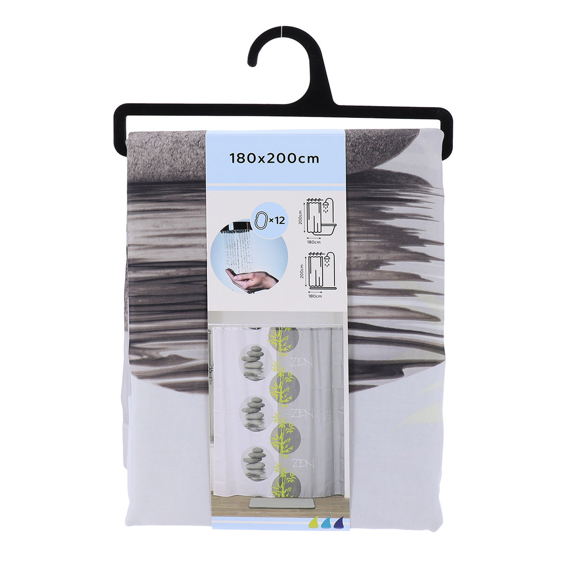 Draperie de Duș PALAOS din Poliester 100% – 180x200 cm cu 12 Inele Albe de Prindere