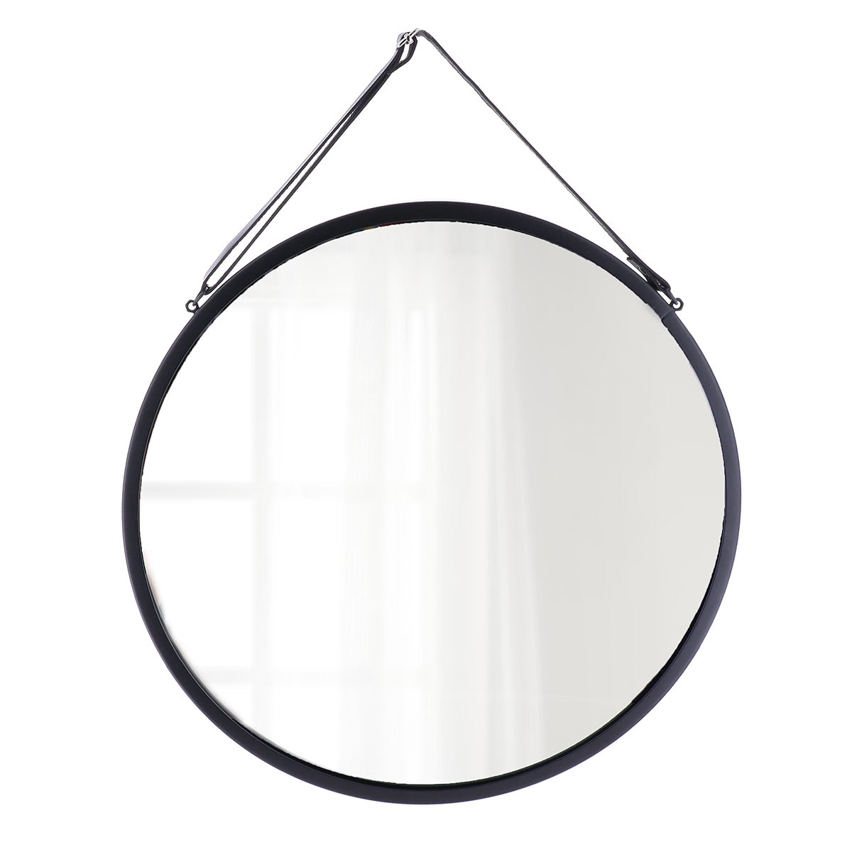 Oglindă Rotundă Suspendată Cu Curea Tip Piele Ø38 cm – Negru