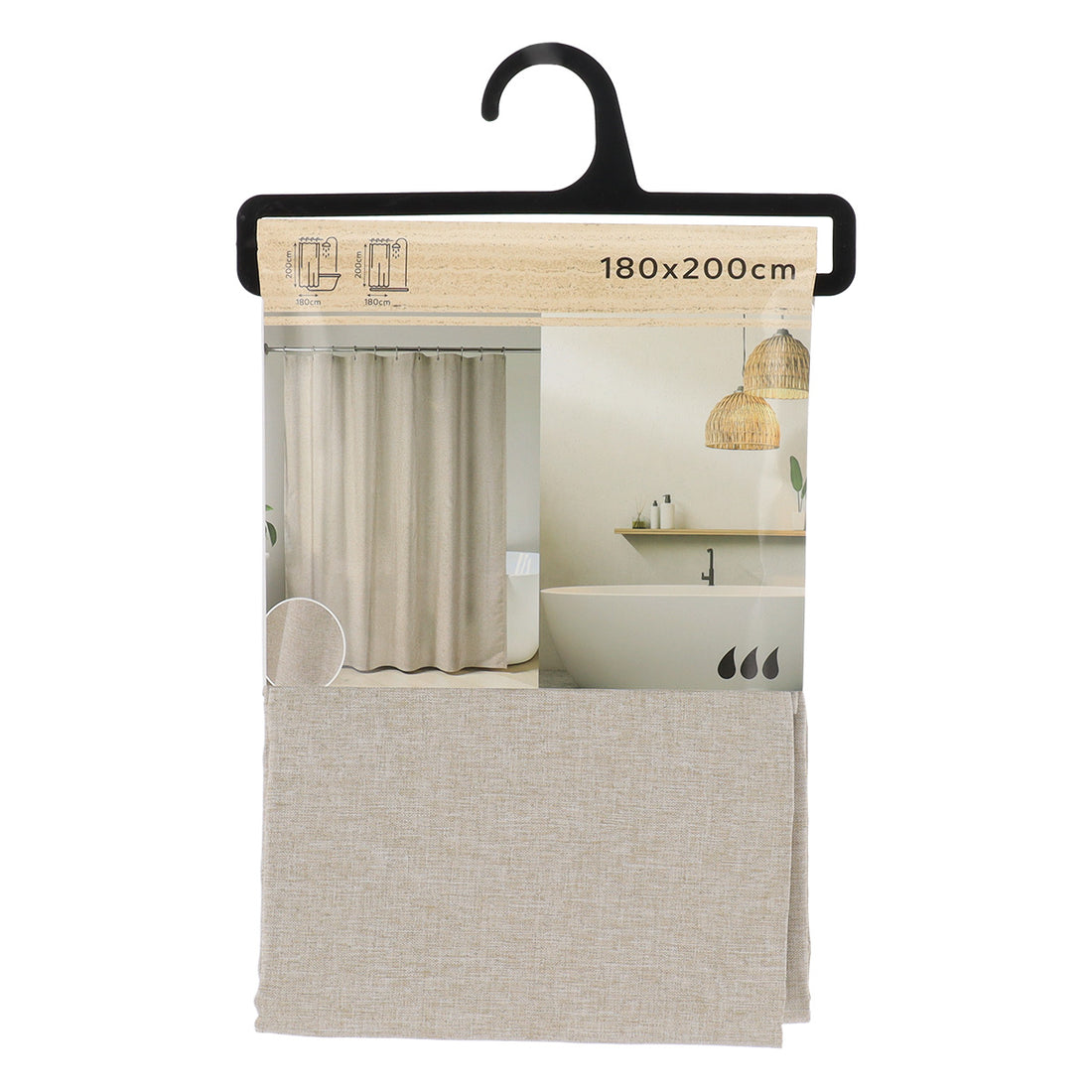 Draperie de duș din poliester aspect de in 180x200 cm bej/ gri-cald