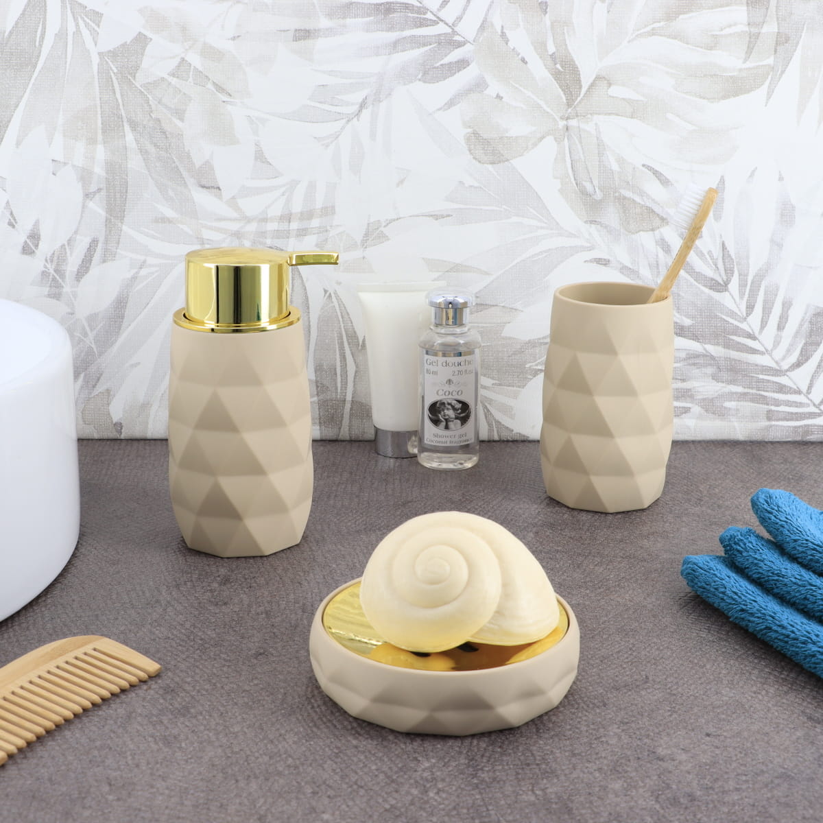 Pahar baie ABS + cauciuc – Bej, design mat