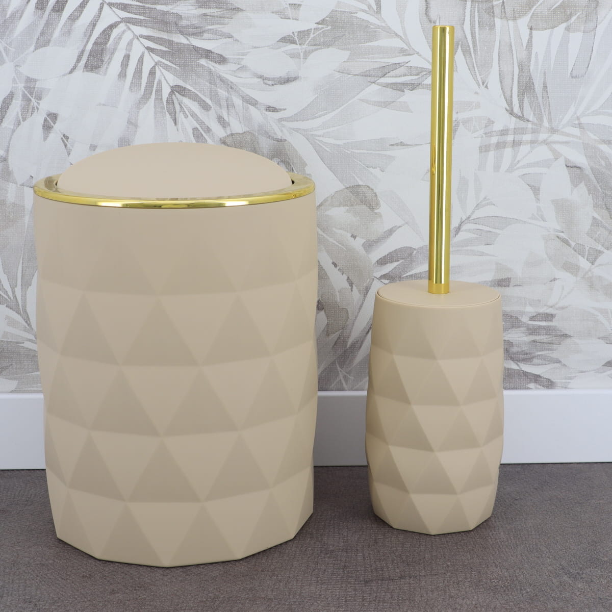 Perie WC din ABS și Cauciuc cu Suport – Bej Elegant