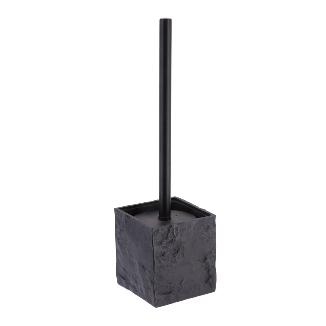Perie WC pătrată din polirasină – Negru mat, cu tijă inox