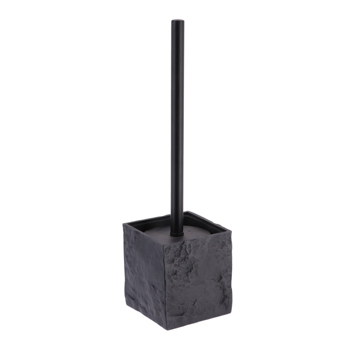 Perie WC pătrată din polirasină – Negru mat, cu tijă inox