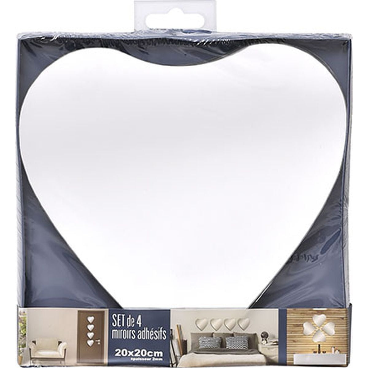 Set 4 Oglinzi Inimă Autoadezive 20x20 cm