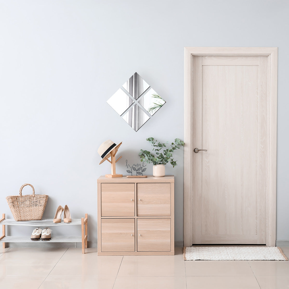 Set 4 Oglinzi Pătrate Autoadezive 20x20 cm