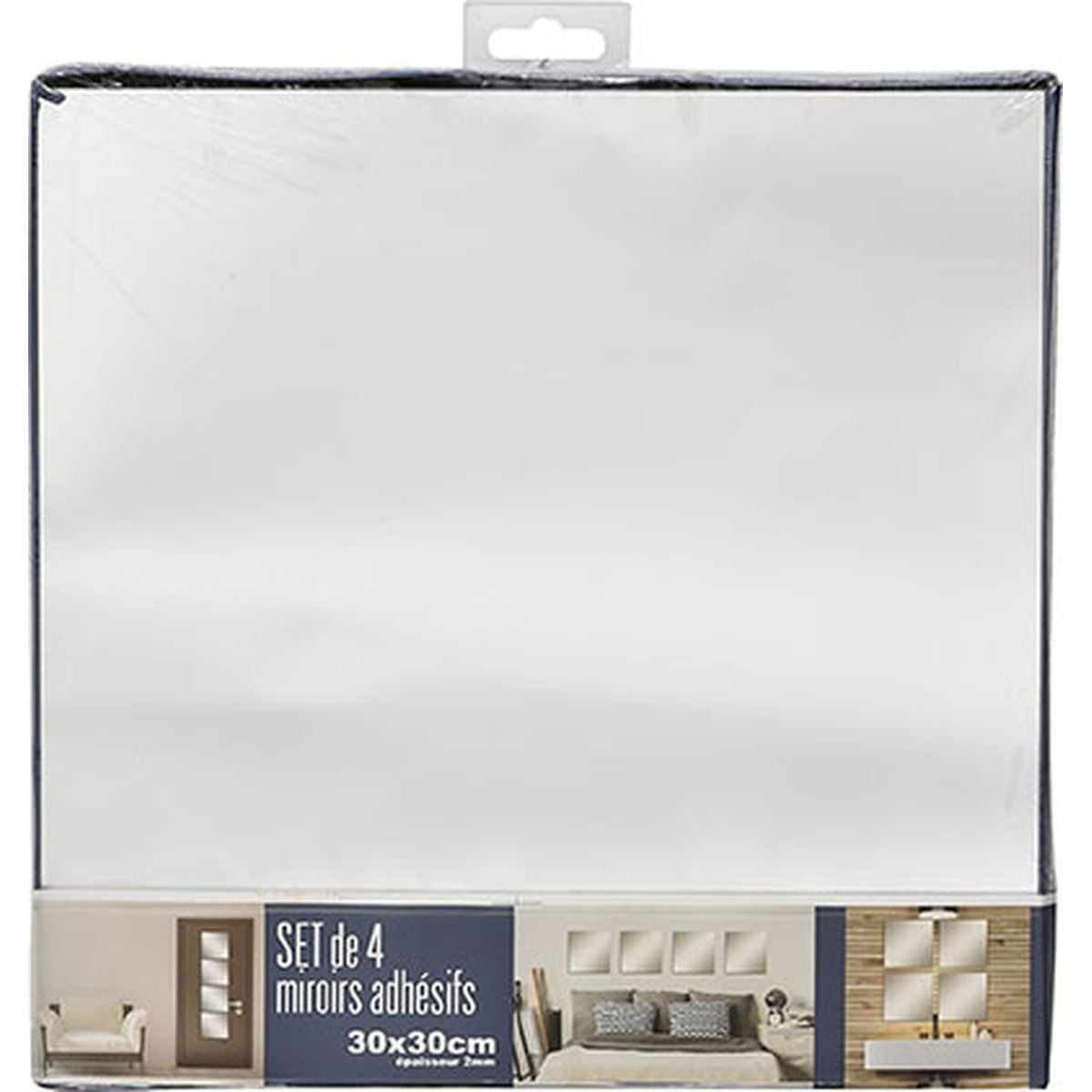 Set 4 Oglinzi Pătrate Autoadezive 30x30 cm