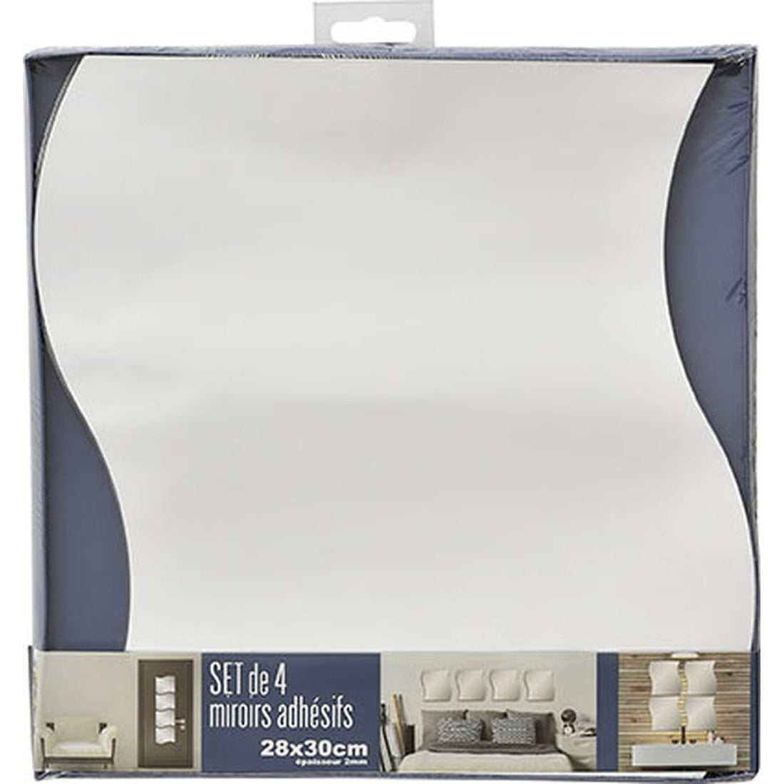 Set 4 oglinzi adezive formă val 28x30 cm – design modern argintiu