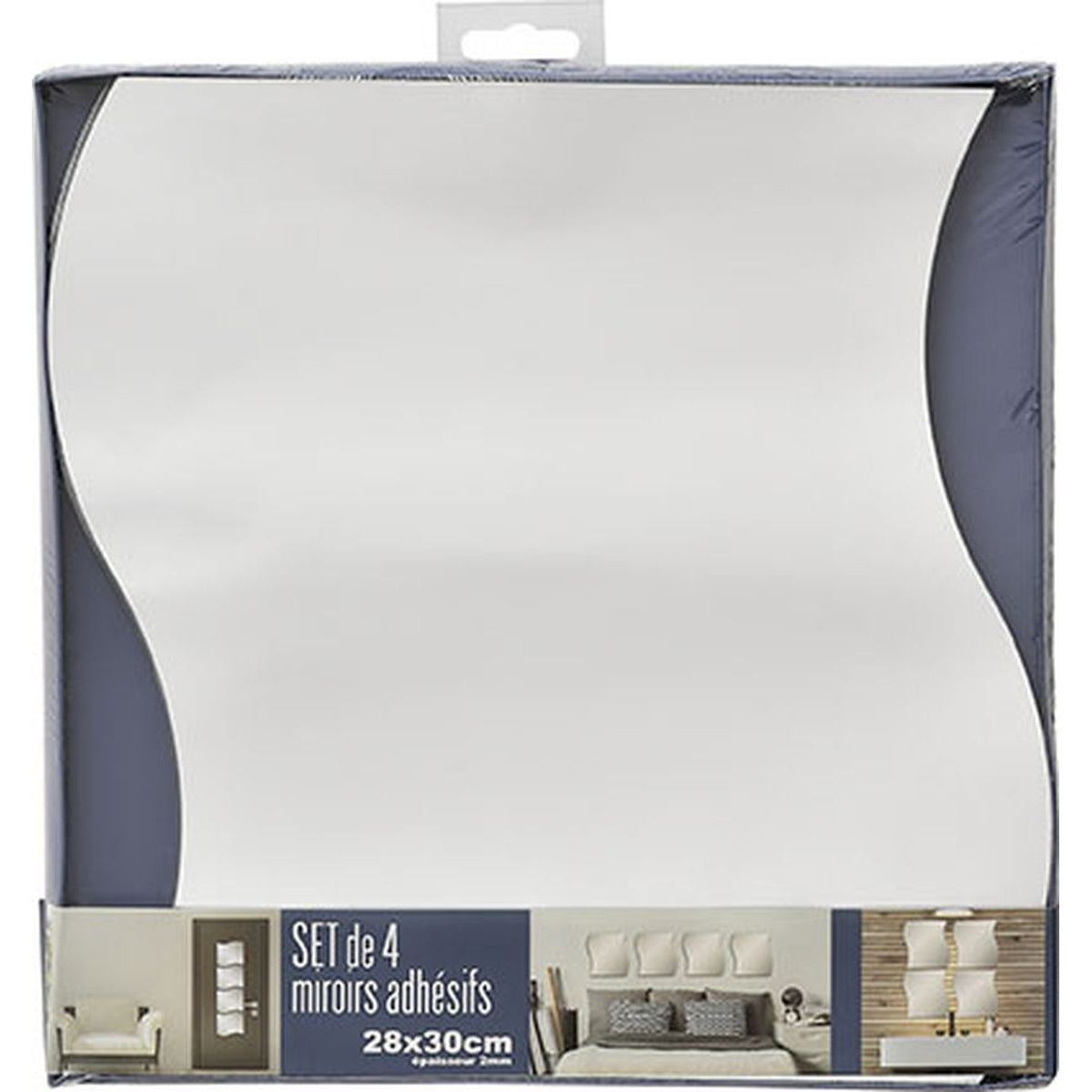 Set 4 oglinzi adezive formă val 28x30 cm – design modern argintiu