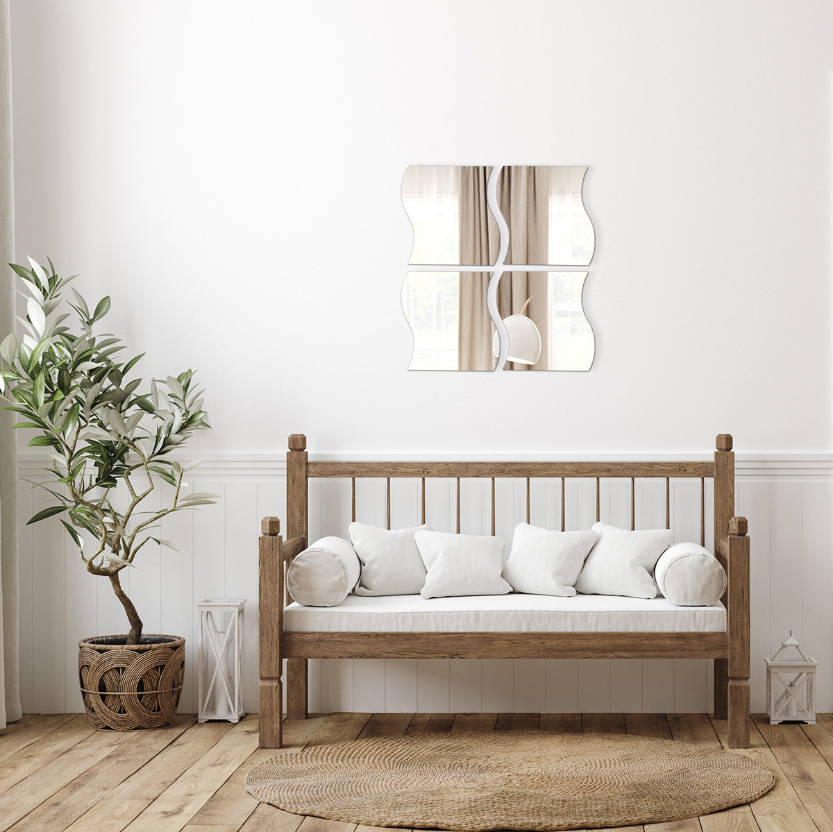 Set 4 oglinzi adezive formă val 28x30 cm – design modern argintiu