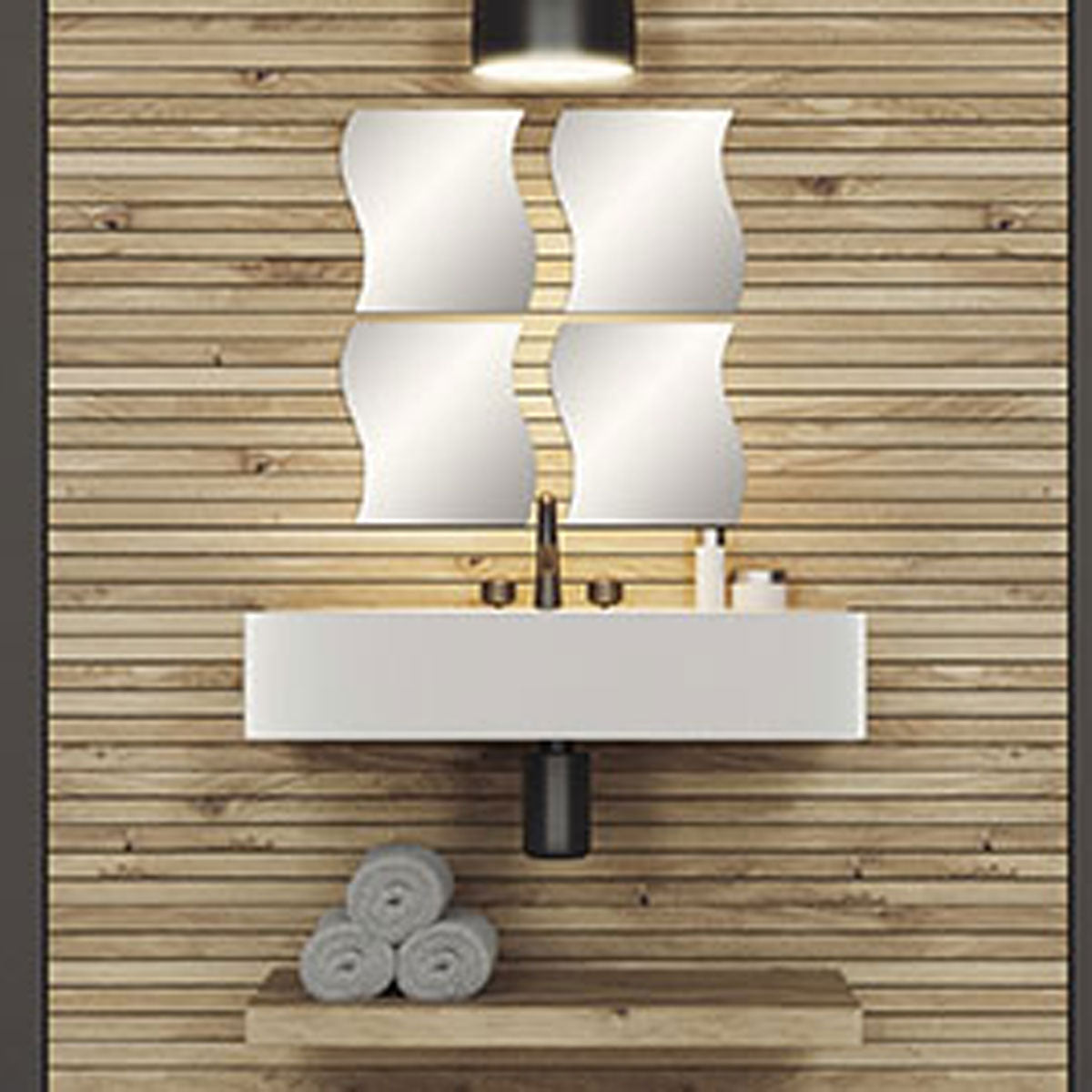 Set 4 oglinzi adezive formă val 28x30 cm – design modern argintiu