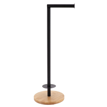 Suport Hârtie Igienică Cu Rezervă Din Bambus Și Metal – Negru