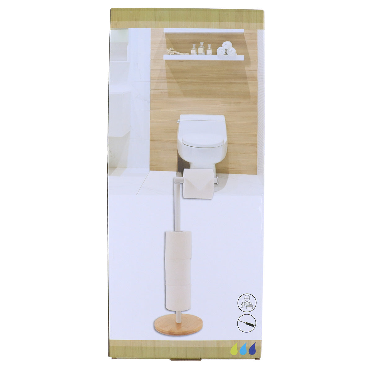 Suport Hârtie Igienică Și Rezervă Din Bambus Și Metal – Alb