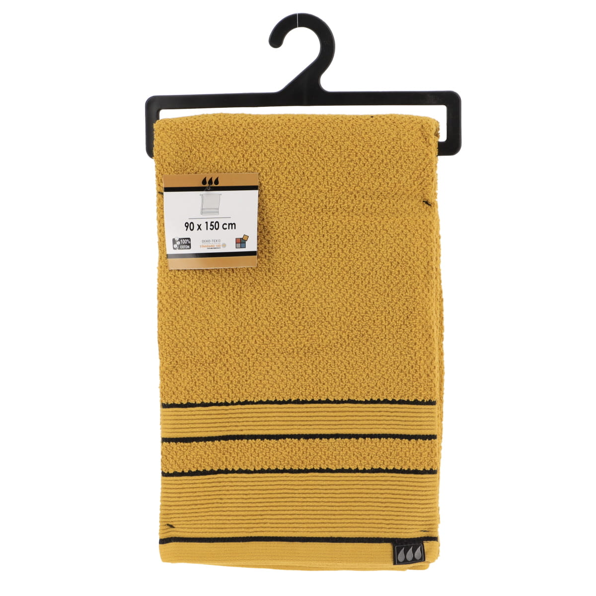 Prosop XXL din bumbac 100 % dimensiune 90×150 cm – Ocru/Negru