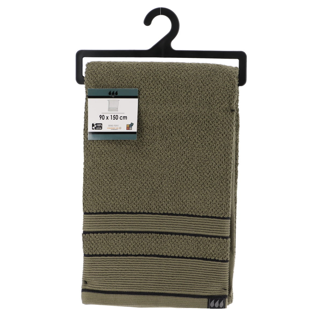 Prosop XXL din bumbac 100 % dimensiune 90×150 cm – Kaki/Negru
