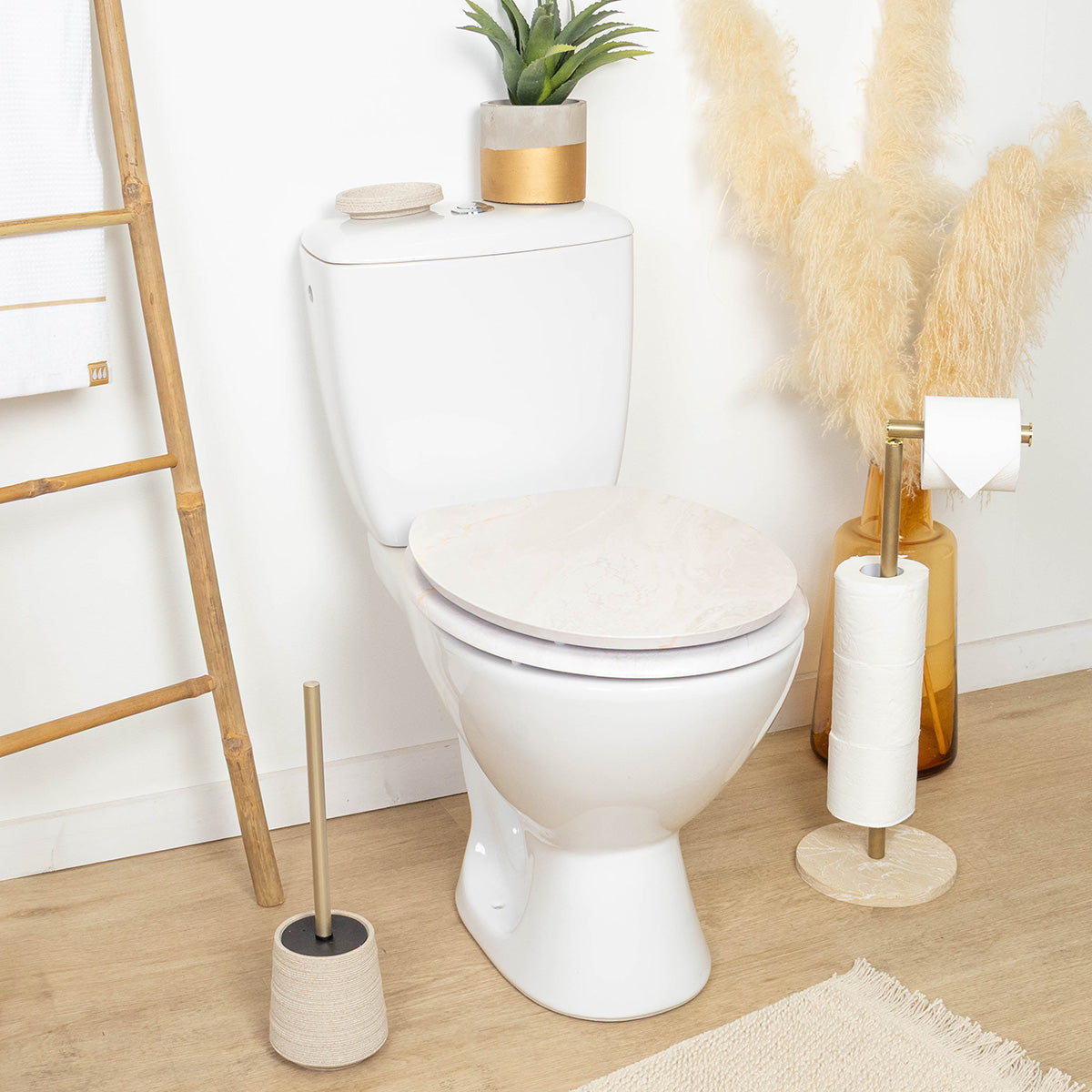 Capac Toaletă MDF 18 Inch Efect Marmură Bej – Prinderi Inox | Softambient