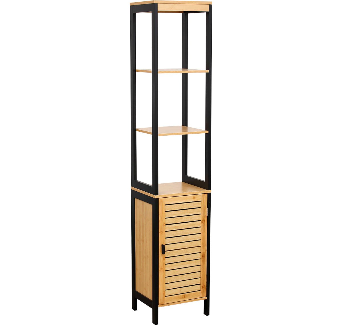Dulap coloană MDF/Bambus cu 3 rafturi deschise + ușă – Cebu - Dulap - Softambient