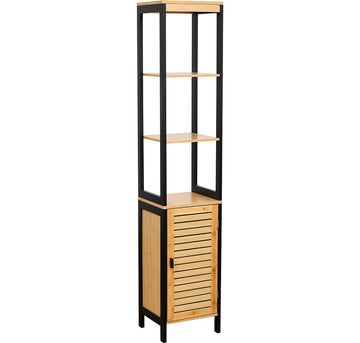 Dulap coloană MDF/Bambus cu 3 rafturi deschise + ușă – Cebu - Dulap - Softambient