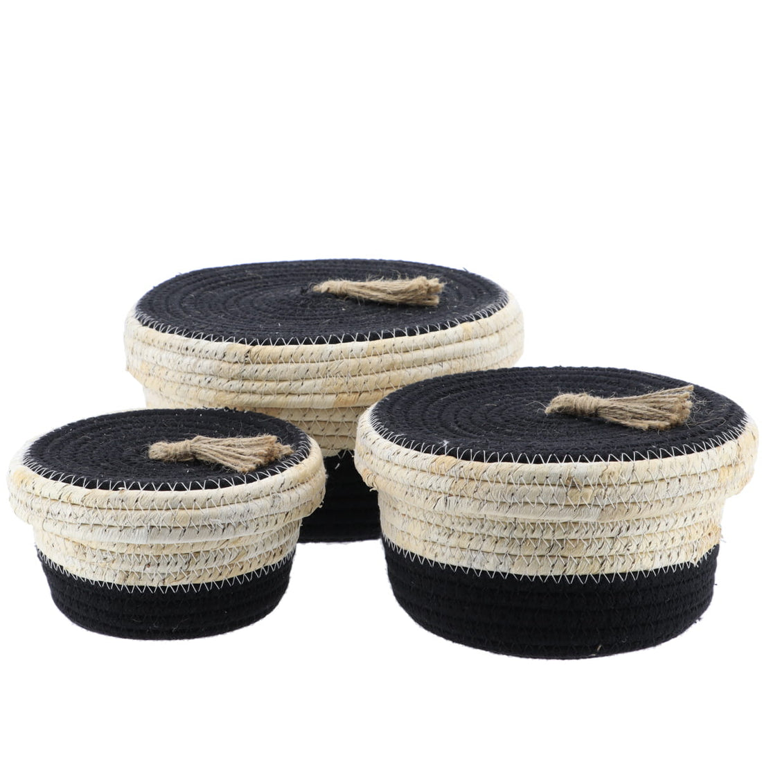Set 3 Cosuri Rotunde Natural/Negru - Set coșuri - Softambient