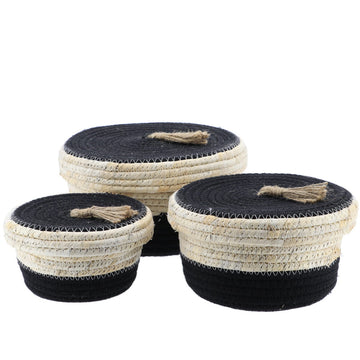 Set 3 Cosuri Rotunde Natural/Negru - Set coșuri - Softambient