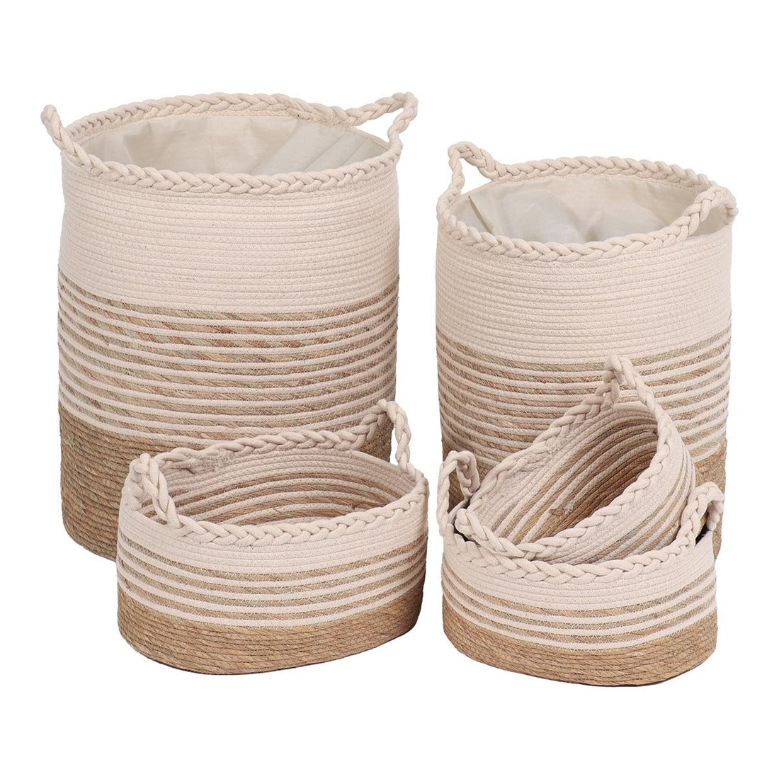 Set 5 Coșuri Din Iarbă De Mare/Poliester/Bumbac - Natural/Bej - Set coșuri - Softambient