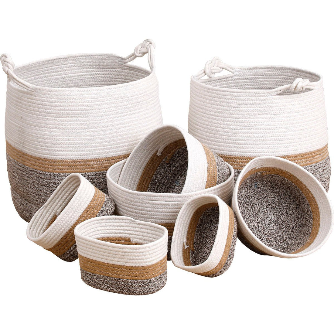 Set 8 Coșuri 100% Bumbac Măruntit - Natural/ Maro Măruntit - Set coșuri - Softambient