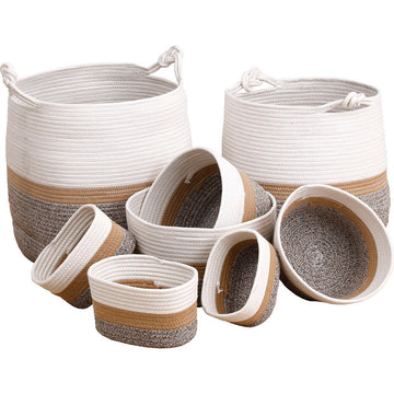 Set 8 Coșuri 100% Bumbac Măruntit - Natural/ Maro Măruntit - Set coșuri - Softambient