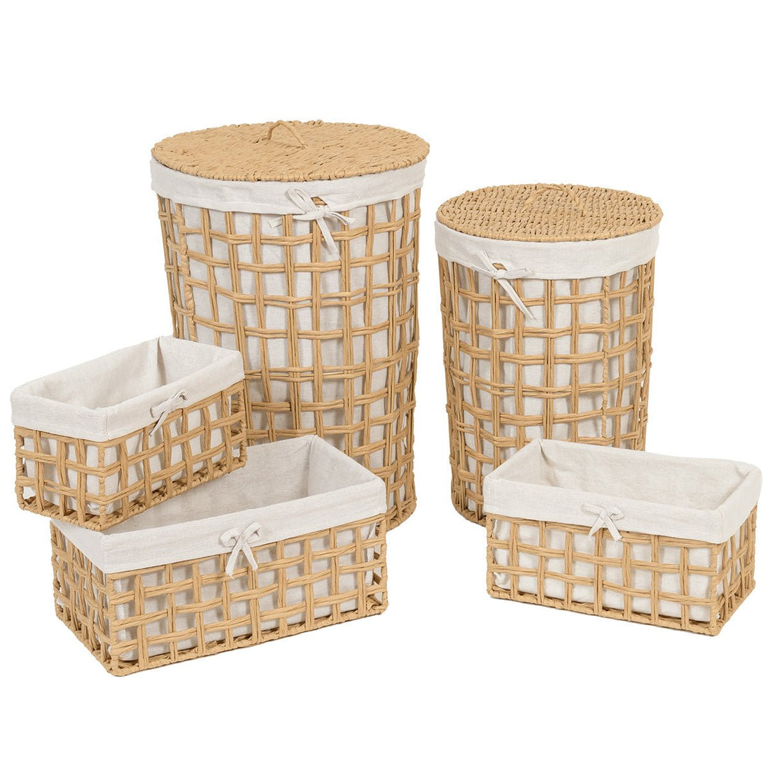 Set De 5 Coșuri Deschise Împletite Din Hârtie - Natural/Țesătură In - Set coșuri - Softambient