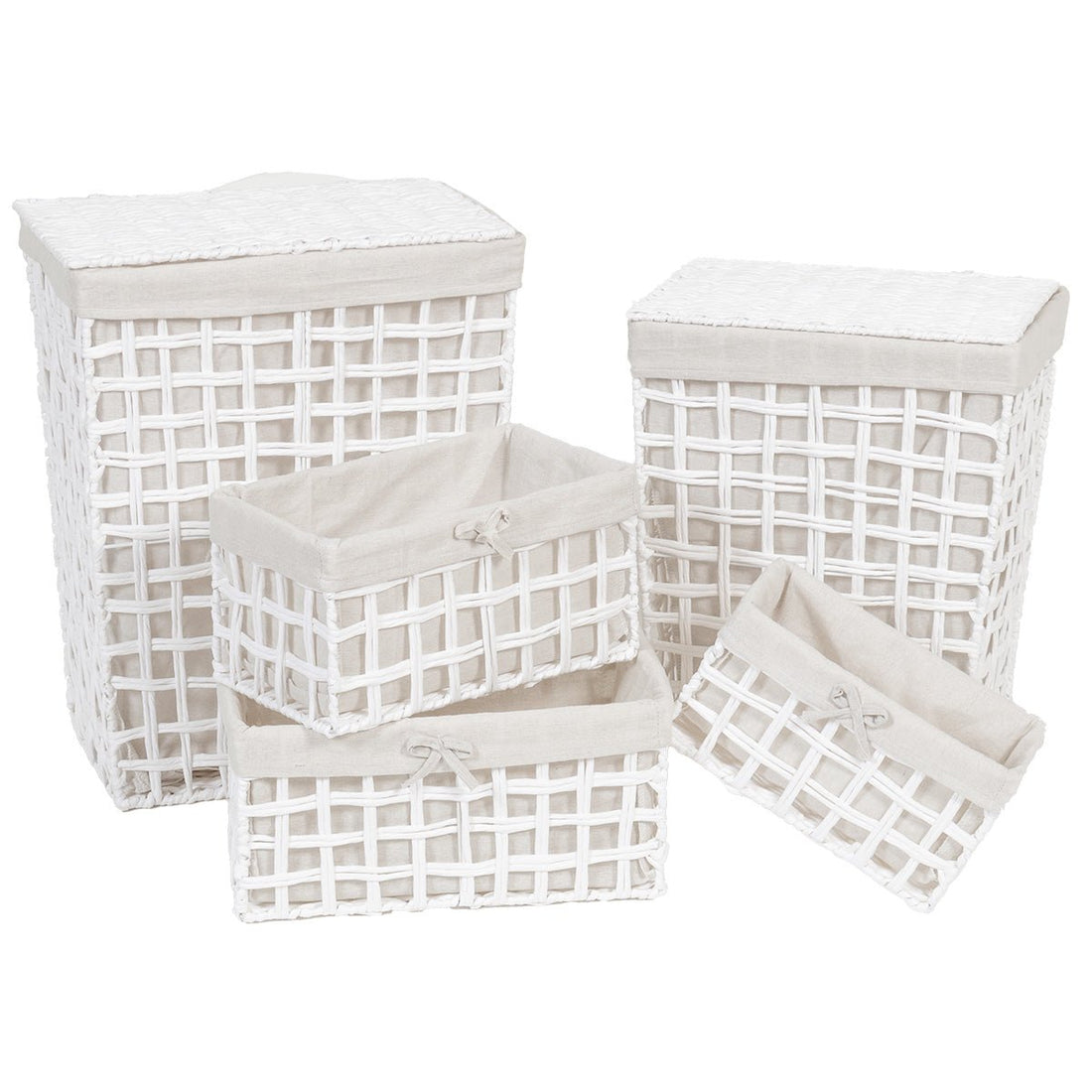 Set De 5 Coșuri Rectangulare Împletite Cu Model Decupat Din Hârtie - Set coșuri - Softambient