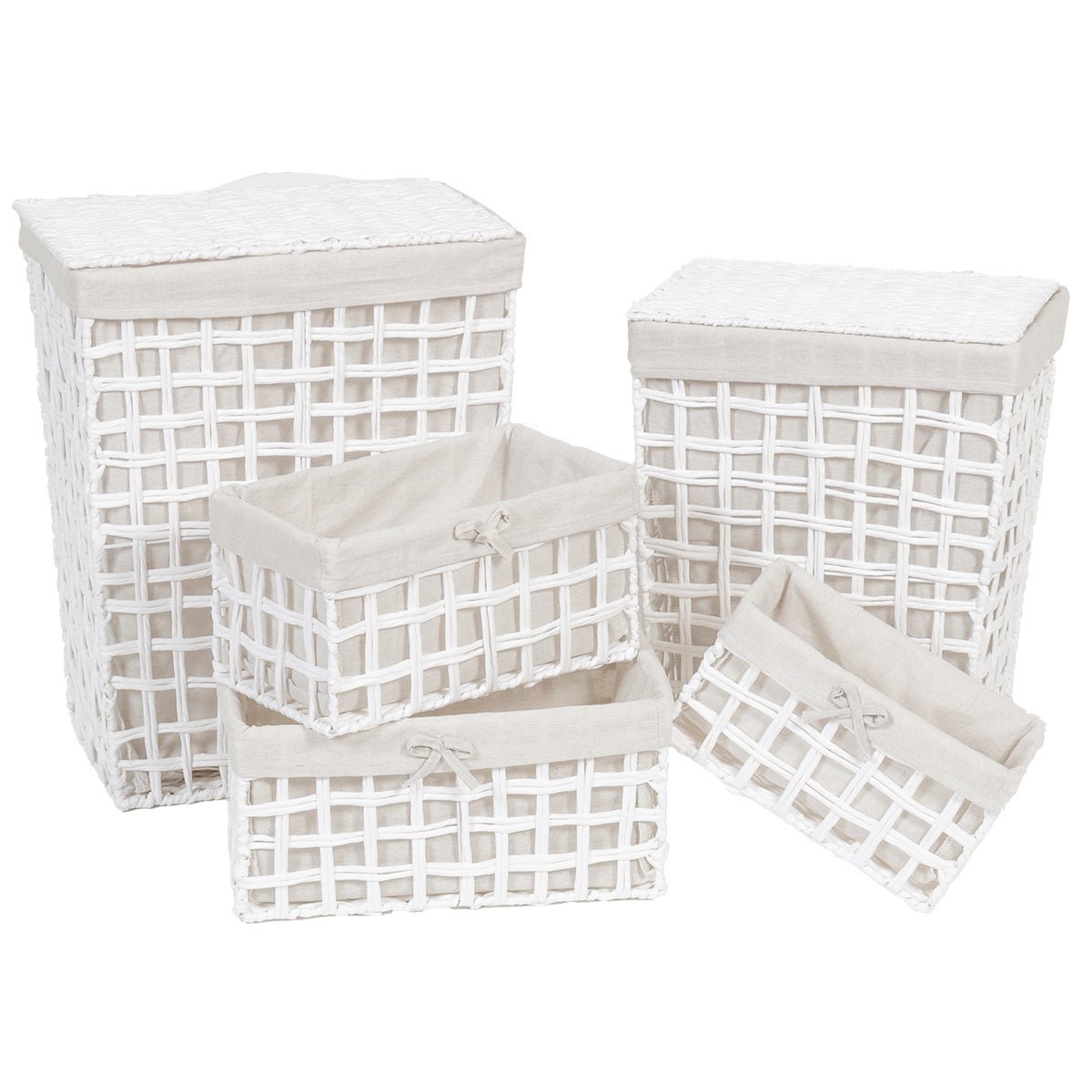 Set De 5 Coșuri Rectangulare Împletite Cu Model Decupat Din Hârtie - Set coșuri - Softambient