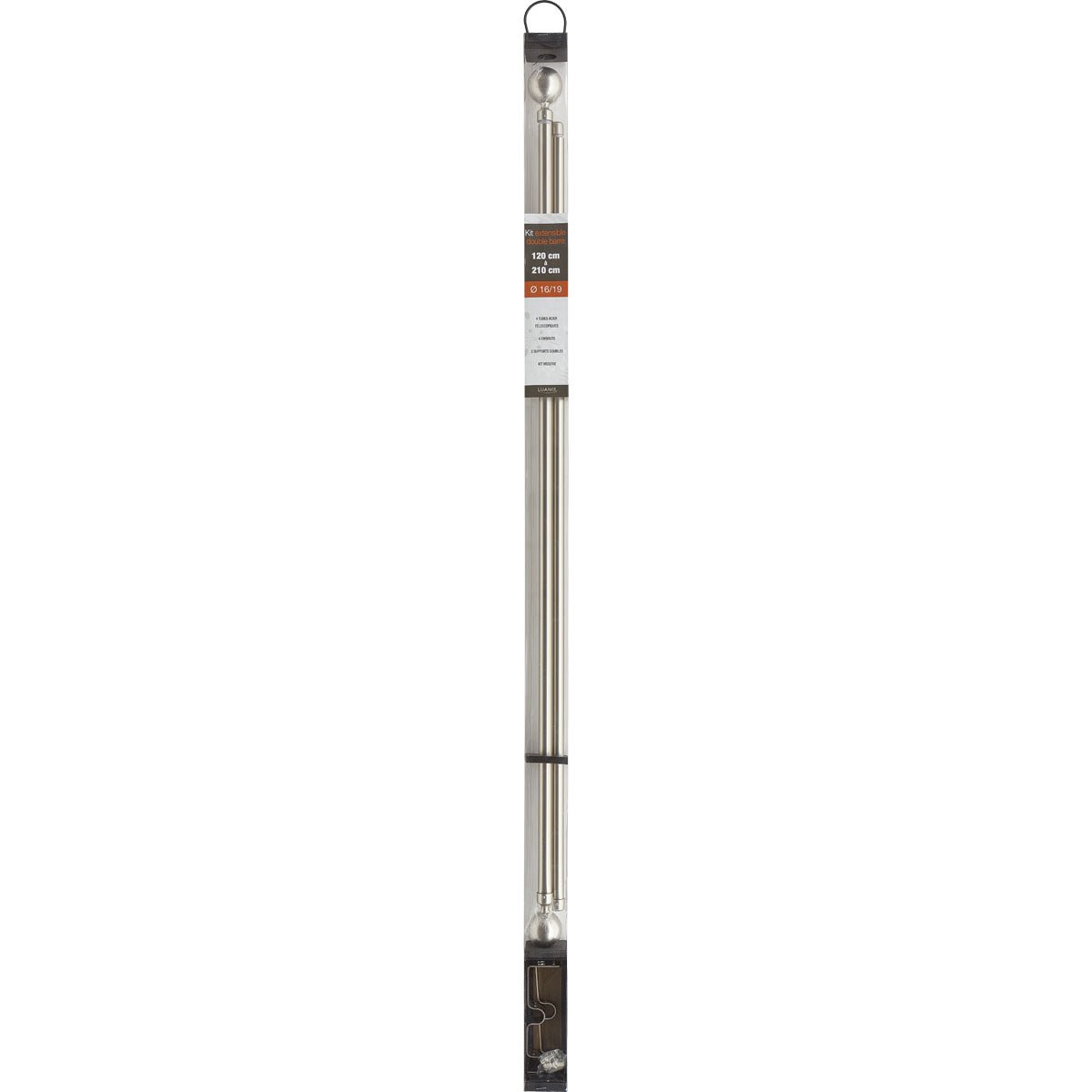 Set Galerie Dublă Extensibilă 120 - 210 CM Paloma Φ19MM - Argintiu - Set galerie extensibilă - Softambient