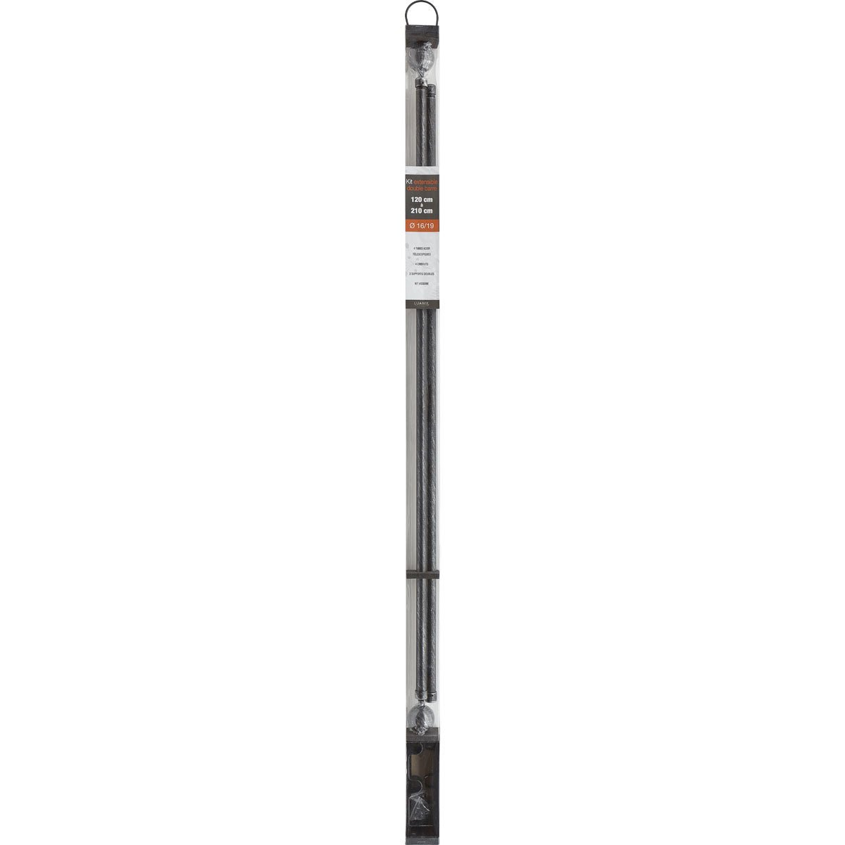 Set Galerie Dublă Extensibilă 120 - 210 CM Paloma Φ19MM - Negru Argintiu - Set galerie extensibilă - Softambient
