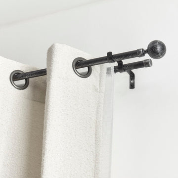 Set Galerie Dublă Extensibilă 210 - 380 CM Paloma Φ19MM - Negru Argintiu - Set galerie extensibilă - Softambient